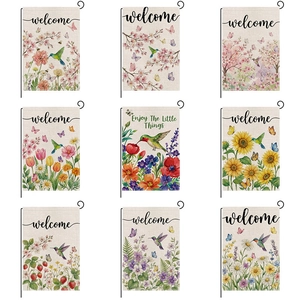 Double Sided Garden Flag Welcome Spring Hummingbird Butterfly Floral Rural Yard Outdoor Decoration Polyester Banner Enjoy The Little Things