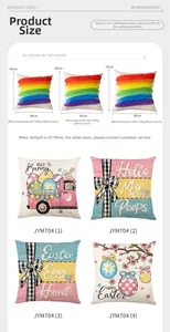Size chart for Easter rabbit pillow covers with 40cm, 45cm and 50cm square dimensions