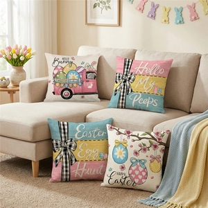Easter Pillowcase Nordic Polyester Cushion Cover Pink Truck Bunny Easter Eggs Print Decorative Pillow Case Home Decor