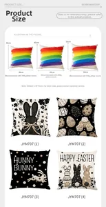 Size guide for Easter rabbit throw pillow cover showing dimensions and filling weights