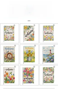 Détails de divers drapeaux de jardin de Pâques avec des motifs floraux et festifs