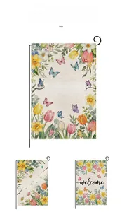 Affichage vertical de drapeaux de jardin de Pâques à l'aquarelle avec motifs floraux