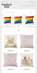 Size guide for Easter rabbit cushion covers showing 40cm, 45cm and 50cm dimensions
