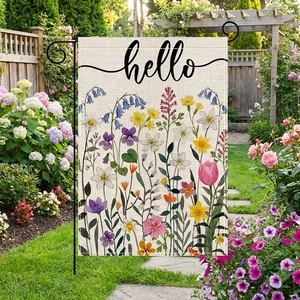 Bandiera da Giardino Pasquale Decorazione Esterna Fiori Primaverili Welcome Bandiera da Cortile Fronte-Retro Poliestere Effetto Lino