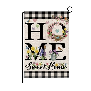 Bandiera da giardino pasquale con scritta Home Sweet Home e decorazioni floreali