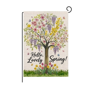 Bandiera da giardino pasquale bifacciale con albero in fiore e testo Hello Lovely Spring