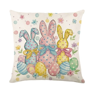 Easter watercolor bunny cushion cover made of textured linen for sofa decor