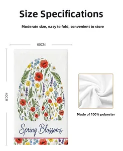 Détail du torchon de Pâques en microfibre avec fleurs de printemps, taille 60x40CM