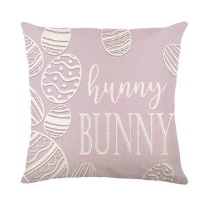 Light purple Easter pillow case with hunny BUNNY lettering and colorful egg patterns