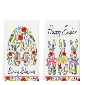 Lot de serviettes de Pâques en microfibre absorbante avec motifs floraux et lapins festifs