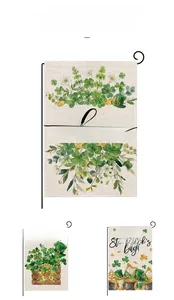 St. Patrick's Day garden flags featuring shamrocks, leprechaun hats and harp designs