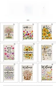 Catalogue détaillé de 9 drapeaux de jardin avec motifs de tournesols, tulipes et roses