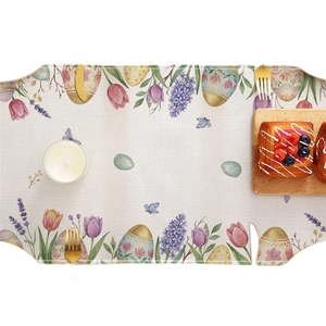 Easter table runner with watercolor tulip, eggs and floral print for spring dining decoration