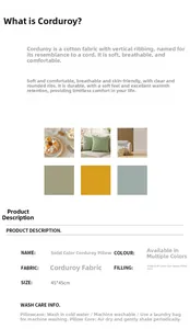Detail showing plush corduroy fabric texture and specifications for throw pillow cover