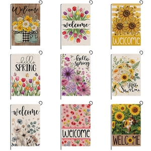 Assortiment de drapeaux de jardin avec tournesols et motifs de bienvenue du printemps