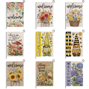 Double Sided Garden Flag Linen Texture Welcome Yard Decorative Banner Summer Floral Butterfly Gnome Outdoor Home Decor