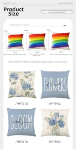Detailed size chart for blue hydrangea linen pillow covers with insert weight guide