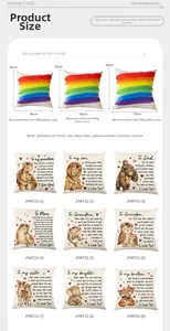 Size chart for family message pillow covers with turtle and lion designs for sofa