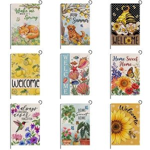 Double Sided Spring Summer Floral Garden Flag Polyester Linen Texture Outdoor Decorative Yard Banner For House Yard Ornament
