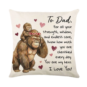 Linen cotton square pillowcase with gorilla father and son watercolor art print