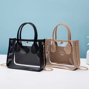 Sac à main transparent en PVC pour femme avec bordure en cuir et chaîne dorée bicolore