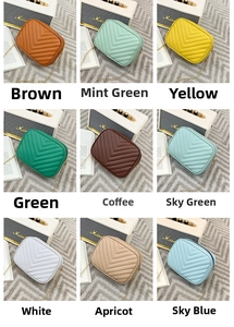 Nine-color grid display of V-quilted faux leather chain bags with elegant gold straps