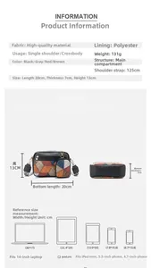 Tabella taglie e vista multi-angolo di borsa a tracolla stile bohémien con mini borsellino