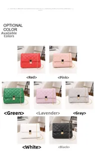 Quilted crossbody bag collection in seven vibrant colors with chain strap and metal clasp