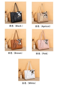 Detailed grid view of quilted heart tote bags in black, apricot, brown, pink, and white colors