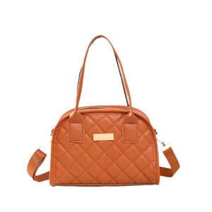 Quilted diamond patterns crossbody boston bag in orange with top handles and strap