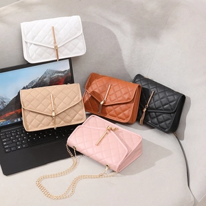 Fashion Women Rhombus Quilted Crossbody Bag With Metal Chain And Golden Tassel Pendant Mini PU Leather Square Shoulder Bag