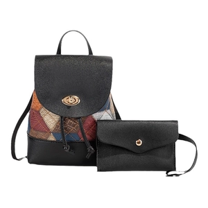 Contrast quilted bucket backpack with matching small coin purse and golden metal twist lock
