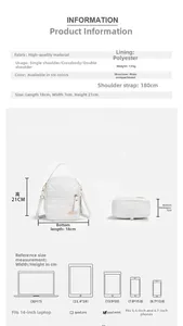 Tableau des tailles pour sac femme avec dimensions 18x7x21cm et comparaison d'objets