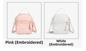 Comparaison détaillée de mini sacs à dos matelassés rose et blanc avec zips dorés en métal