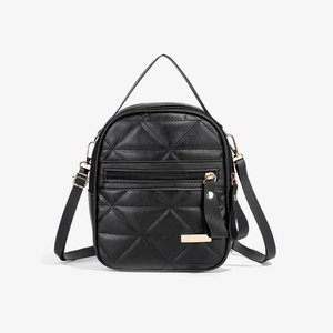 Mini sac à dos classique en cuir PU matelassé noir avec logo doré et bandoulière réglable