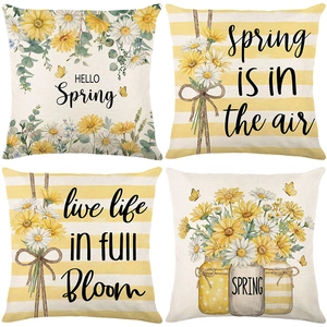Housse De Coussin Imprimé Floral Tournesol Marguerite Printemps Polyester Aspect Lin Décoratif Pour Canapé Salon