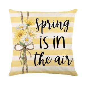 Housse de coussin à fleurs de printemps avec rayures jaunes pour décoration de canapé