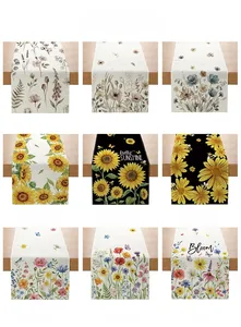 Collection of nine floral table runners featuring watercolor sunflowers and botanical prints
