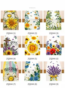Detail grid of floral linen table runners with sunflower and lavender spring prints