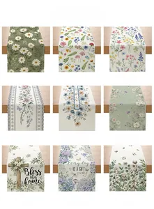 Detailed grid view showing nine floral table runner patterns with wildflowers and butterflies