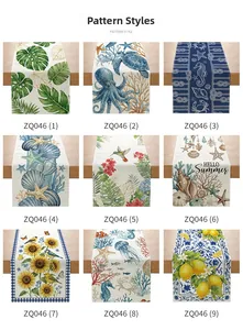 Selection of nine floral and ocean pattern table runners displayed in a grid layout