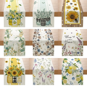 Spring Summer Table Runner Sunflower Lemon Floral Faux Linen Polyester Kitchen Dining Table Decoration For Home Decor