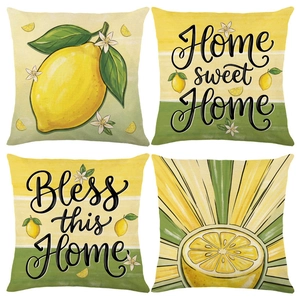 Lemon Fruit Print Polyester Pillow Covers Farmhouse Decorative Cushion Covers Home Sweet Home Bless This Home Pattern For Living Room Bedroom Sofa