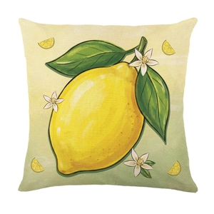 Square lemon print pillowcase featuring hand-drawn lemons and green leaves on white
