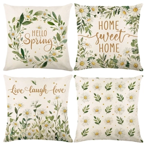 Gänseblümchen Blume Frühling Brief Druck Kissenbezug Nordisch Polyester Leinenoptik Dekorative Kissenhülle Für Sofa Haus Dekor