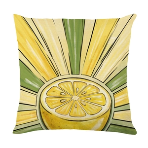 Modern lemon pattern square cushion cover with yellow pop art print and green lines