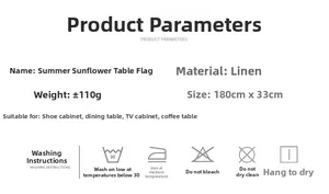Detail showing summer sunflower table runner material specs and 180x33cm dimensions