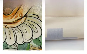 Detail showing high-definition sunflower print and neat stitching on floral table runner