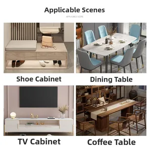 Polyester table runner styles displayed on shoe cabinet, dining table, TV stand, and tea table
