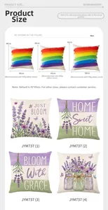 Size guide for lavender alphabet pillow covers available in 40cm, 45cm and 50cm square sizes